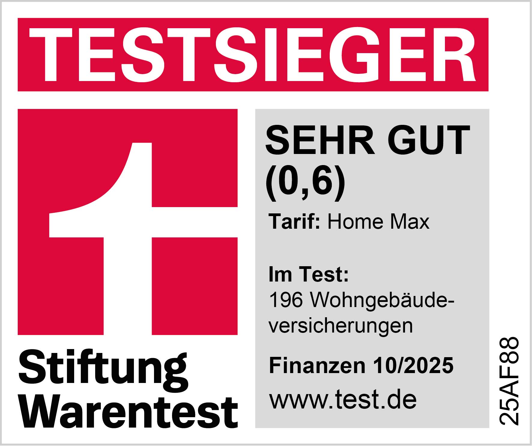 Stiftung Warentest Siegel: sehr gut für Wohngebäudeversicherung von Oktober 2025